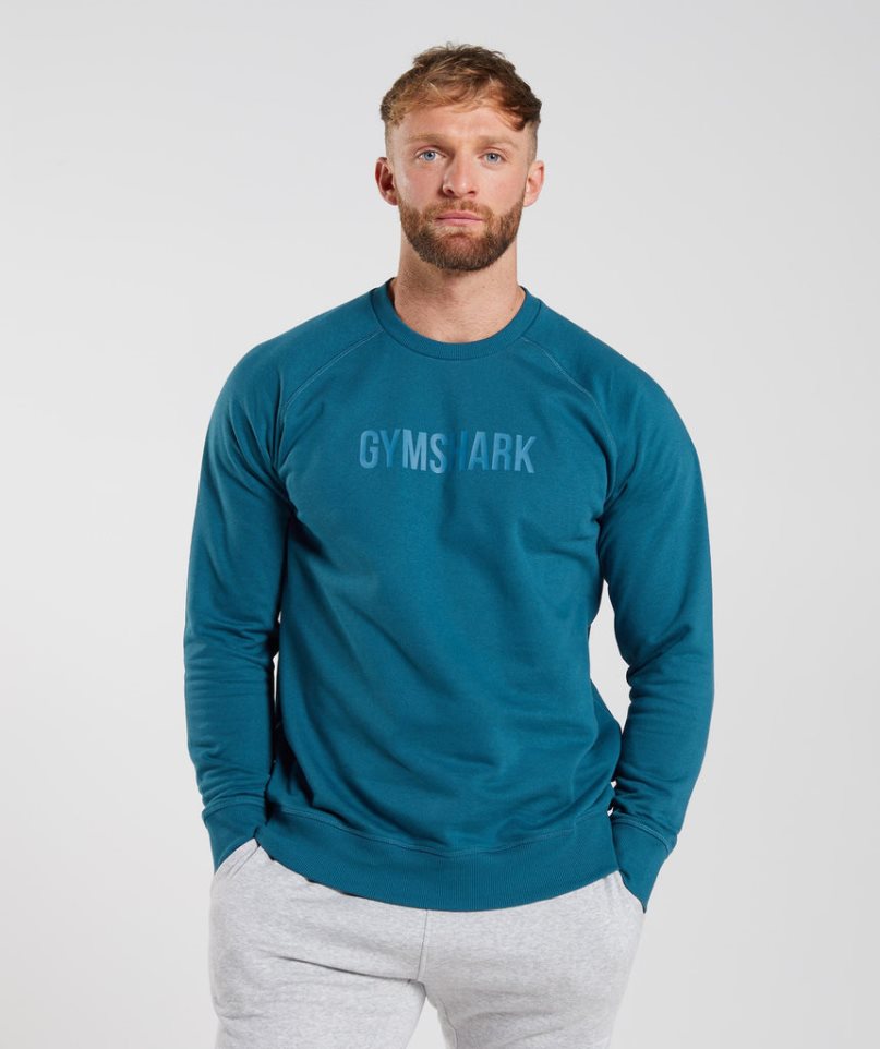 Men\'s Gymshark Apollo Crew Sweatshirts Turquoise | NZ 4VHJCE